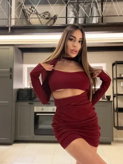 Best Abito a fasce bordeaux schiena aperta Abiti