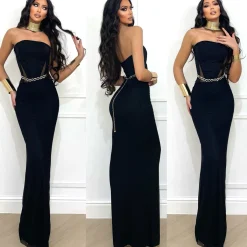 Best Abito a fascia bustier con gonna in velo nero Abiti