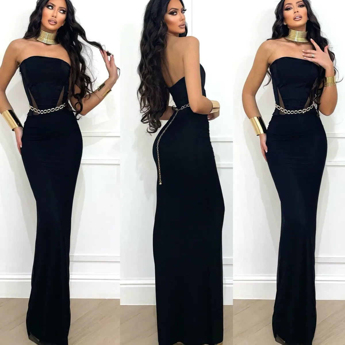 Best Abito a fascia bustier con gonna in velo nero Abiti