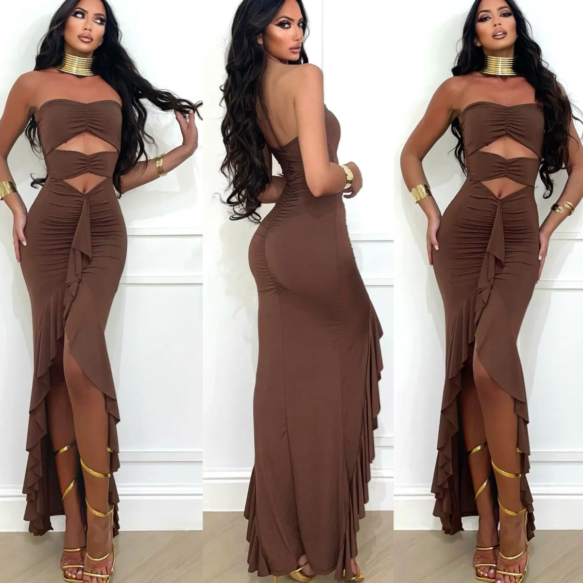 Clearance Abito a fascia choco con rouches Abiti