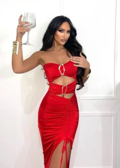 Fashion Abito a fascia con gioiello rosso Abiti