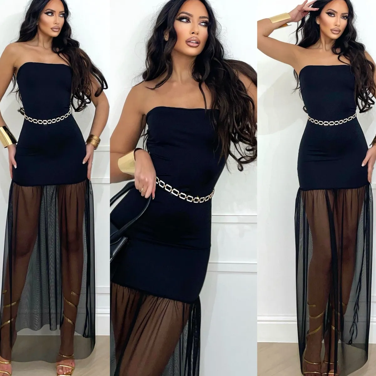 Best Abito a fascia con gonna in tulle nero Abiti