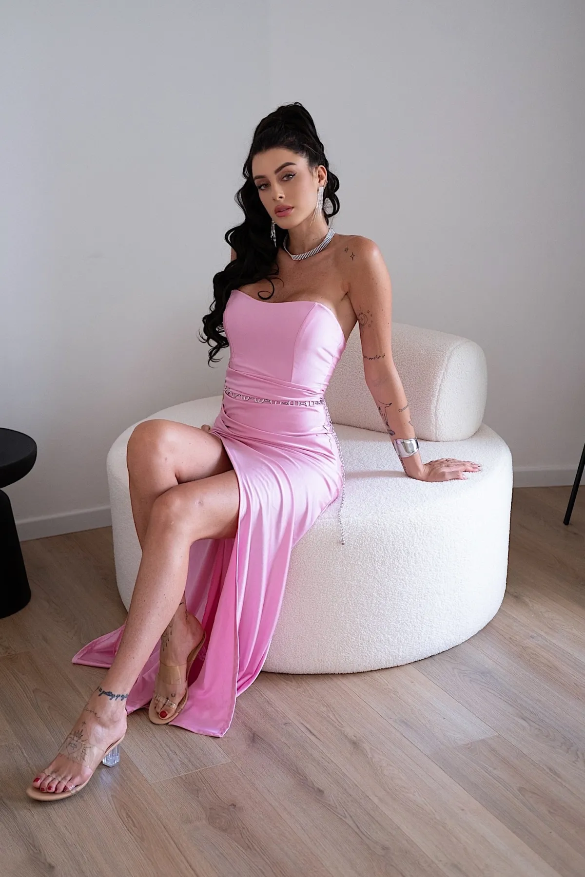 Hot Abito a sirena con push up e incrocio rosa bubble Abiti