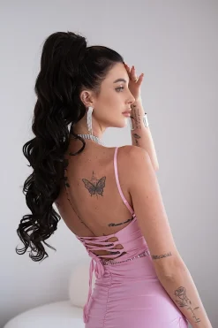 Hot Abito a sirena con push up e incrocio rosa bubble Abiti