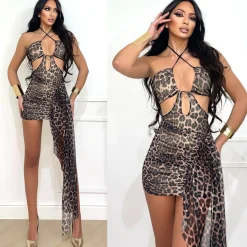 New Abito animalier con incrocio e coda Abiti