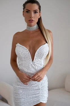 Discount Abito bianco con paillettes Abiti