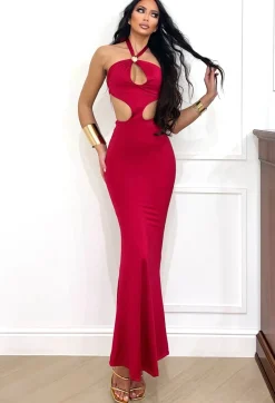 Sale Abito con incrocio sulla schiena e gemma bordeaux Abiti