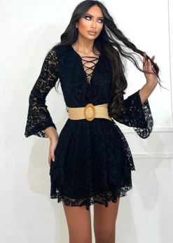 Clearance Abito in pizzo a balze Nero Abiti