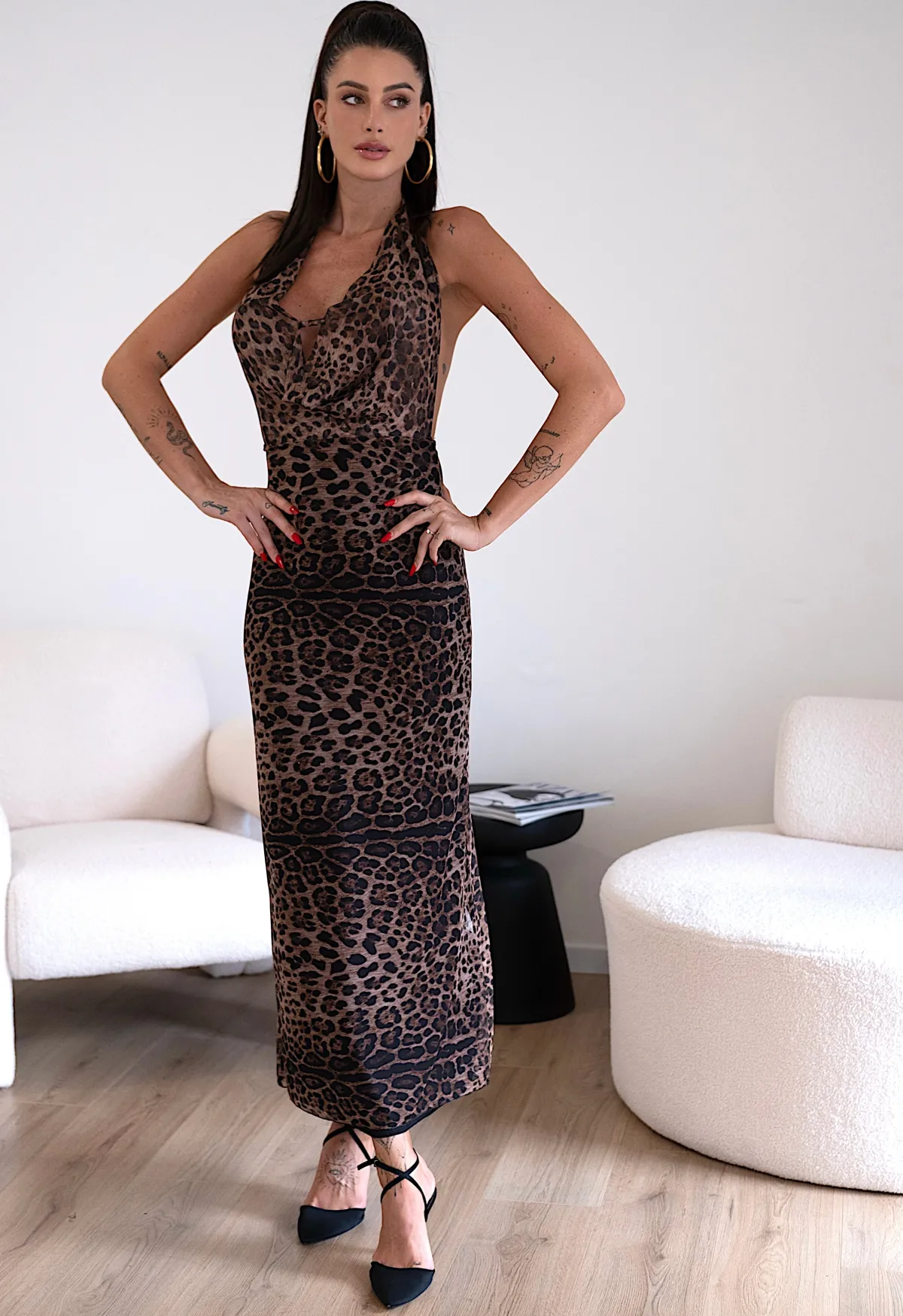Hot Abito lungo animalier in velo Abiti