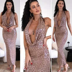 Discount Abito lungo maculato rosa schiena nuda Abiti