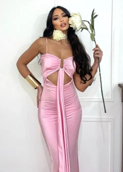 Discount Abito lungo rosa scollo a U e fusciacca Abiti