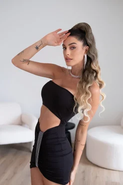 Clearance Abito nero a fascia con strass Abiti