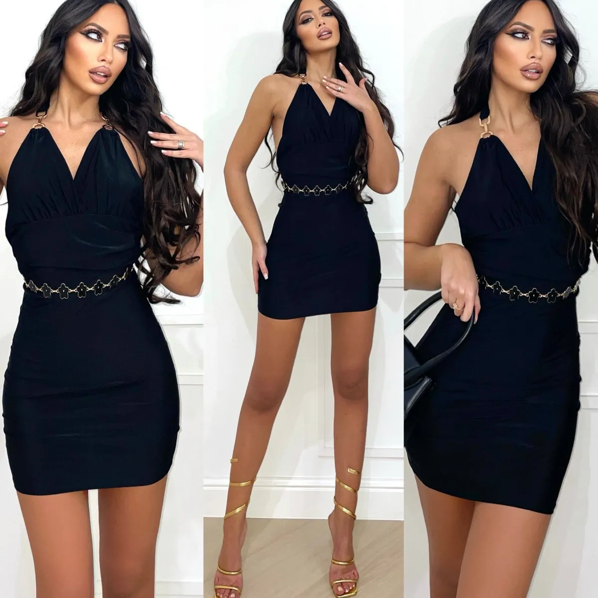 Clearance Abito nero con catene oro Abiti