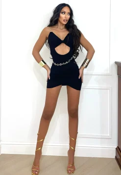 Hot Abito nero con fiocco e spalline a cerchi Abiti