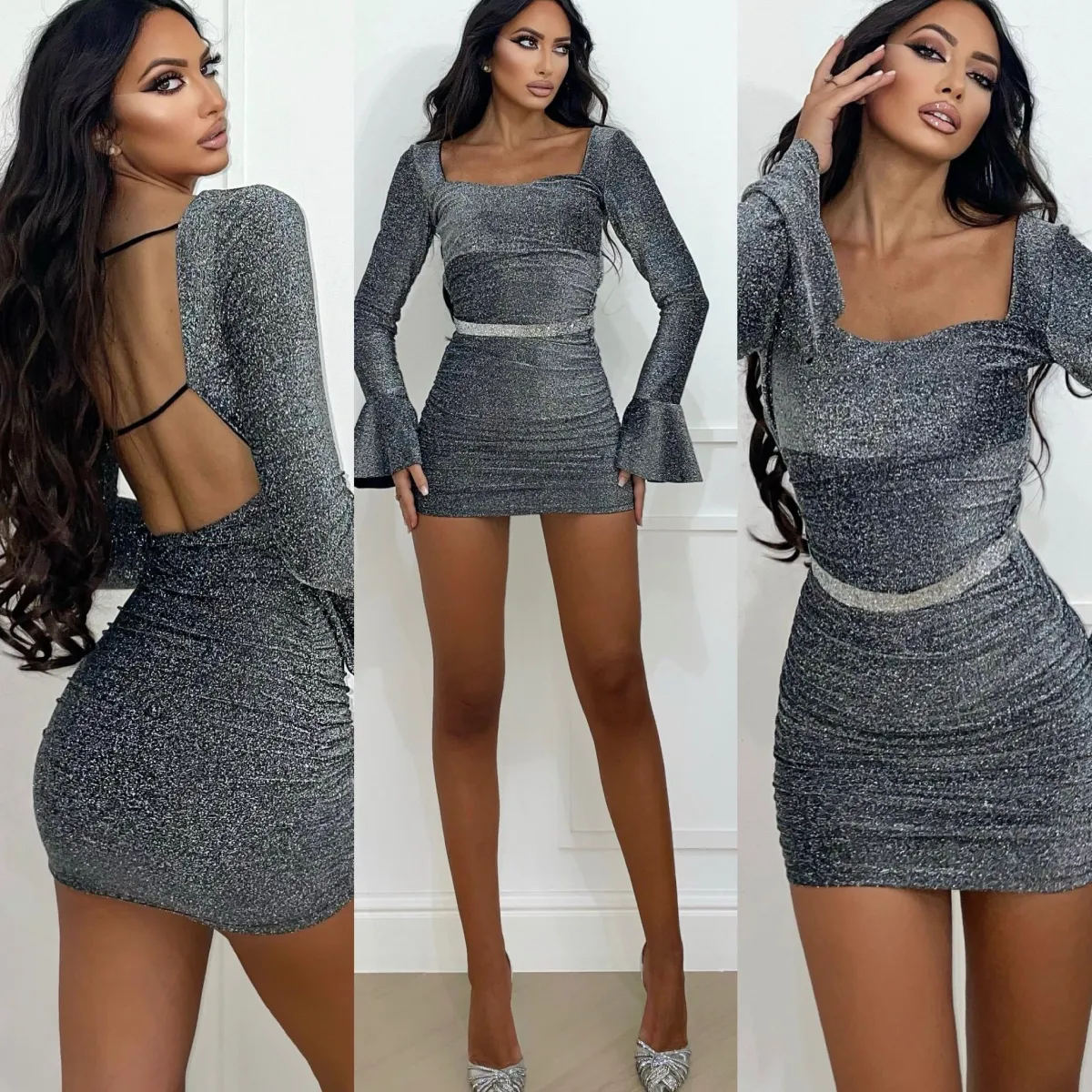 Sale Abito silver lurex schiena aperta Abiti