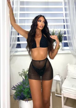Sale Bikini nero con brillantini e gonna Bikini|Bikini