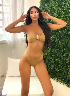 New Bikini oro tre pezzi con gioiello e gonna drappeggiata Bikini|Bikini