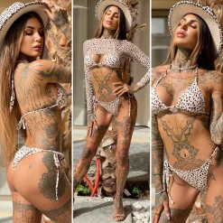Fashion Bikini tre pezzi beige pois neri compresa t-shirt | consegna 24/48h Bikini|Bikini