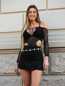 Online Body a rete con strass e fori Body