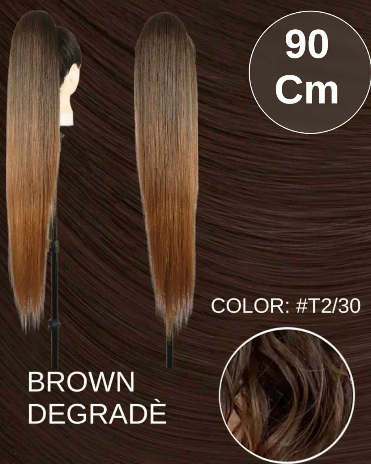 Sale Coda #t1b/30 extra long 90cm liscia con Coulisse castano degradè #T1B/ Code Basi Castane