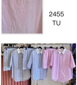 Clearance Completo camicia e short con strass celeste Completi & Tute