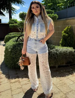 Fashion Completo in denim con brillantini e pizzo Completi & Tute