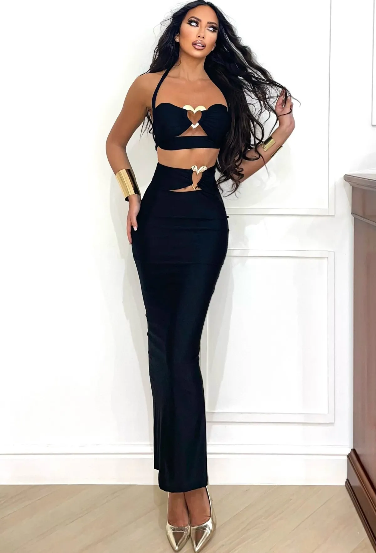 Outlet Completo top e gonna con cuori nero Completi & Tute