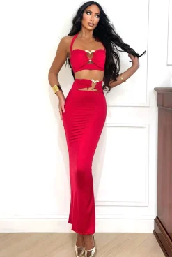 Fashion Completo top e gonna con cuori rosso Completi & Tute