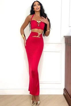Fashion Completo top e gonna con cuori rosso Completi & Tute