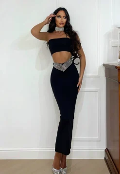 Hot Completo top e gonna nero con strass Completi & Tute