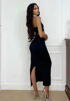 Hot Completo top e gonna nero con strass Completi & Tute