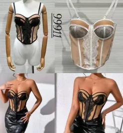 Outlet Corpetto bianco nude in pizzo Bluse & Top