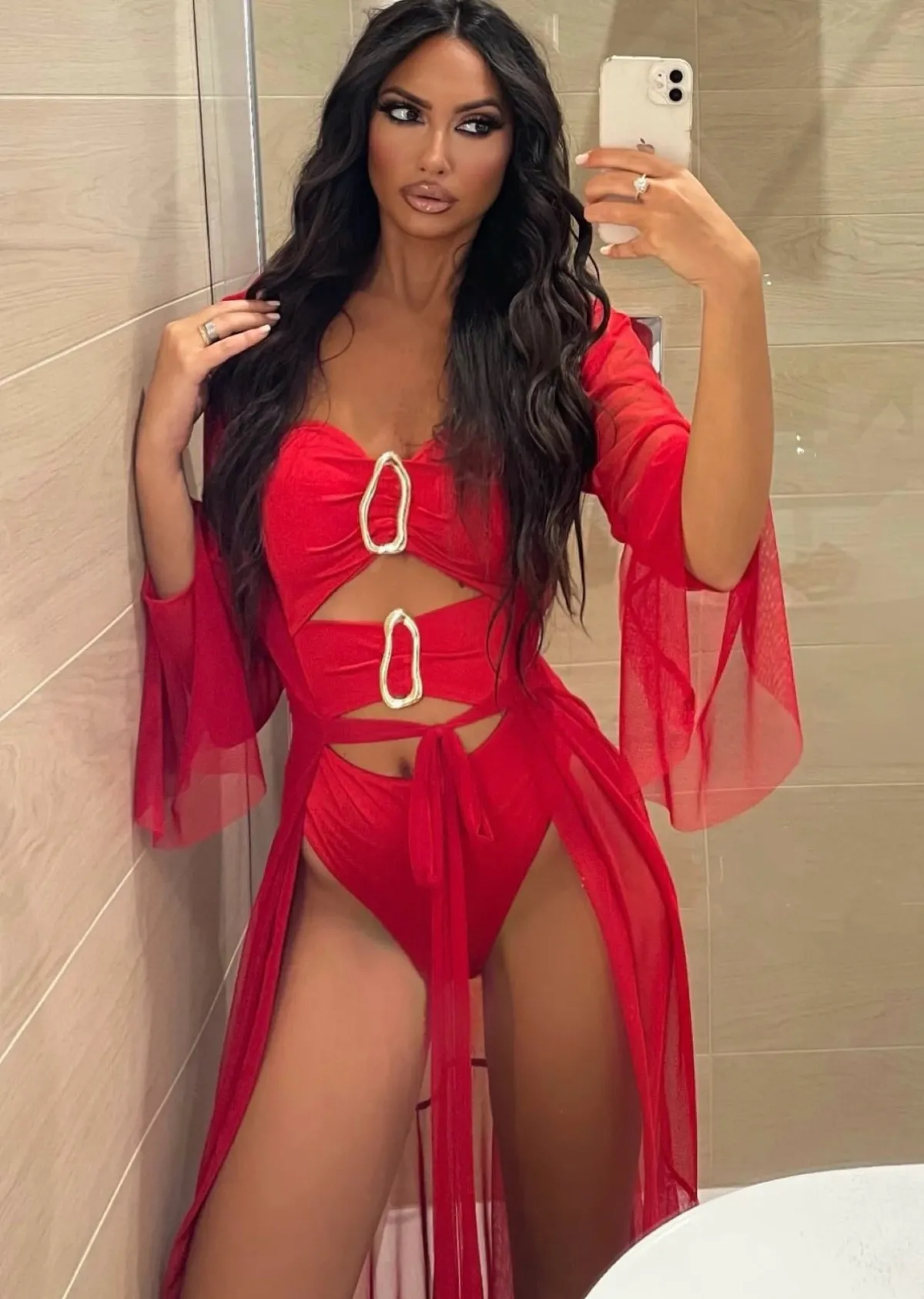 Discount Costume intero con gioiello sul davanti rosso Bikini|Bikini