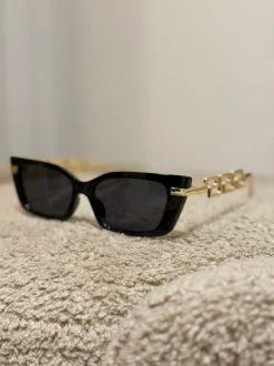 Clearance Occhiale nero cat stecche gold lenti nere Occhiali