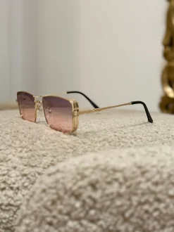 Discount Occhiale slim squadrato rosa stecche oro Occhiali