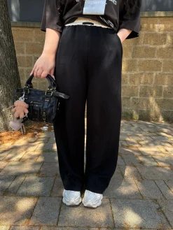 Fashion Pantalone nero banda beige Pantaloni
