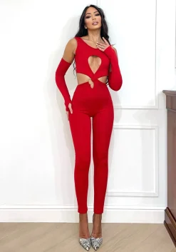 Fashion Tuta aderente con incrocio rosso Completi & Tute