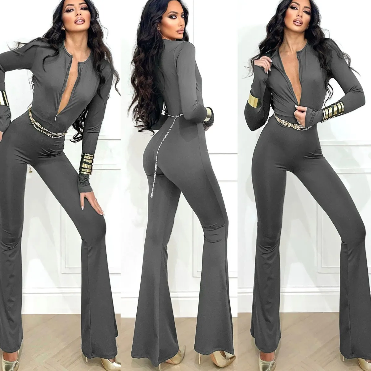 Discount Tuta aderente con zip grigio Completi & Tute