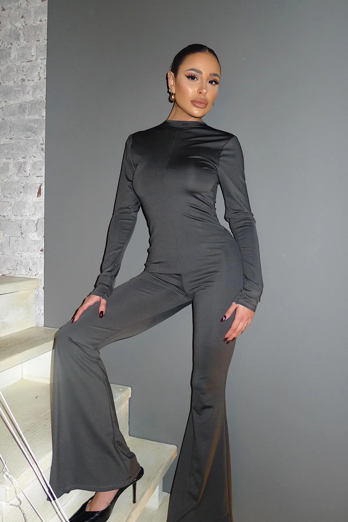 Discount Tuta aderente con zip grigio Completi & Tute