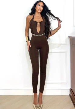 Clearance Tuta choco con arricciatura sui fianchi e gioiello Completi & Tute