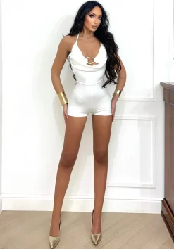 Online Tutina bianca con gioiello oro Completi & Tute